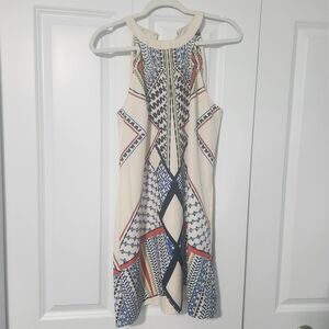 VENUS Cream and Blue Patterned Mini Dress
